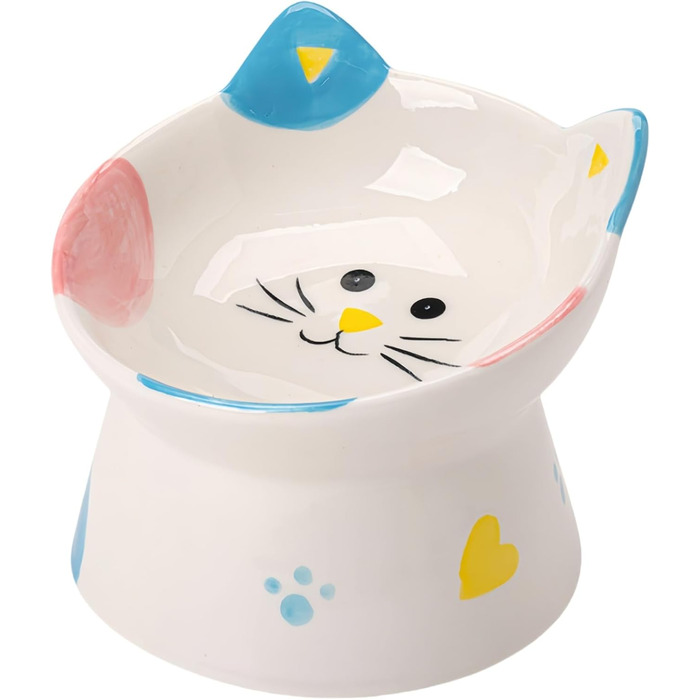 Керамічний годівниця для котів з підставкою, нахилений дизайн, захист шиї, запобігання переливання води, чорний/білий/блакитний