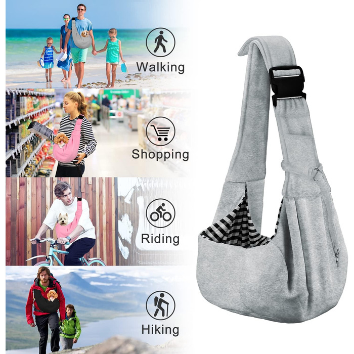 PetLoft Сумка-переноска для собак, реверсивна, регульована, крос-боді, з отвором для повідка, сіра