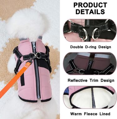 Теплий жилет для собак та котів SMALLLEE_LUCKY_STORE, флісова підкладка, спортивний дизайн, з поворотним кільцем, для чихуахуа, йоркширського тер'єра, рожевий xs