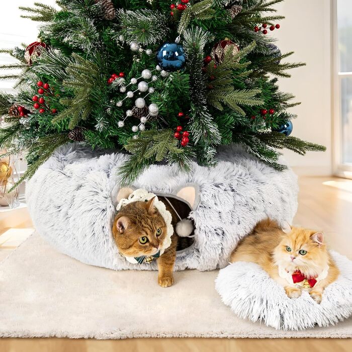 Туннель для котів Unisun XXL з місцем для сну, іграшка-пончик, тунель-ялинка, складний, сірий (92 см)