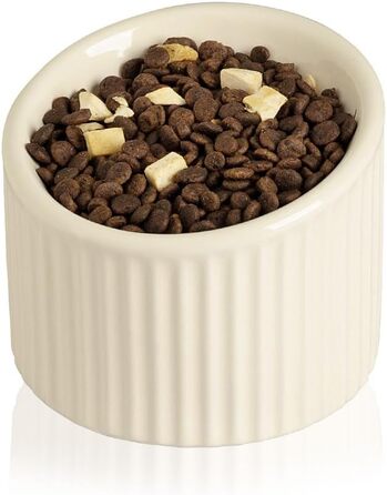 Підвищена годівниця для котів Sweejar з кераміки, нахилена, 350 мл, бежева. Захист хребта, запобігання згортанню та нудоті. Без стресу.