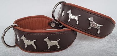 Нашийник для собак Bullterrier, шкіряний, коричневий/коньяк, розмір 33-41 см, ширина 45 мм