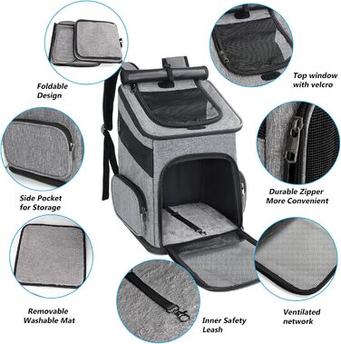 Рюкзак для кота/маленького собаки, складний, з вентиляцією та ремінцем безпеки, для подорожей та активного відпочинку