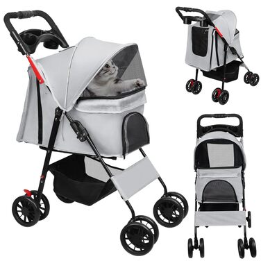 Дитяча коляска для собак та котів Homewell, складана, до 20 кг, з сумкою та підсклянником (сіра)