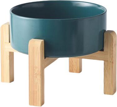 Керамічна годівниця для тварин Welloyed з піднятим, антиковзним підставкою з бамбука, 20,3 см, підходить для миття в посудомийній машині та мікрохвильовці, запобігає блювоті, міцна годівниця для середніх порід