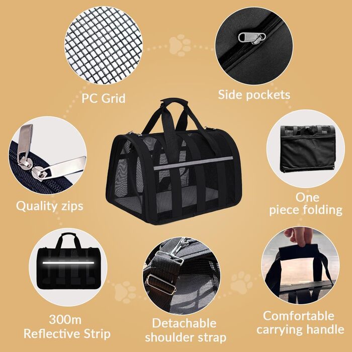Переносна переносна сумка-переноска для кота, чорна (33x25x22 см), з сіткою, складана, для кота та собаки