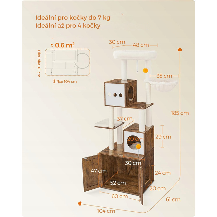 Високий когтеточка-комплекс Feandrea (161-220 см) з ліжком та стовпчиком для дряпання