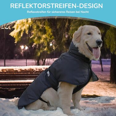 Зимовий теплий одяг для собак ALLSOPETS з відбиваючими елементами, чорного кольору, розмір 2XL. Вітронепроникна куртка для великих та середніх собак з регульованим поясом та кільцем для повідка.