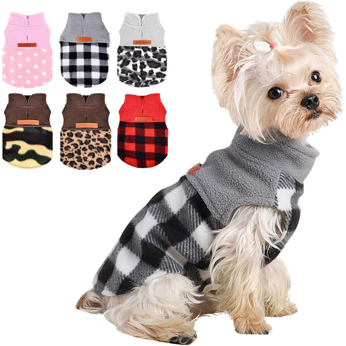 Флісова жилетка для собак Kosiyi, теплий собачий светр з отвором для повідка, одяг для домашніх тварин, легкий собачий халат для маленьких собак, хлопчиків та дівчаток, на осінь та зиму, в клітинку, сірий, розмір XX-Small