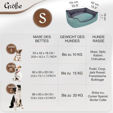 Ліжко для собак та котів Bluzelle, корзина для собак, диван для собак, подушка для собак, ліжко для котів, подушка для котів, миється, неслизьке, знімний наповнювач, плюшеве, розмір S (53x42x18 см), колір: зелений