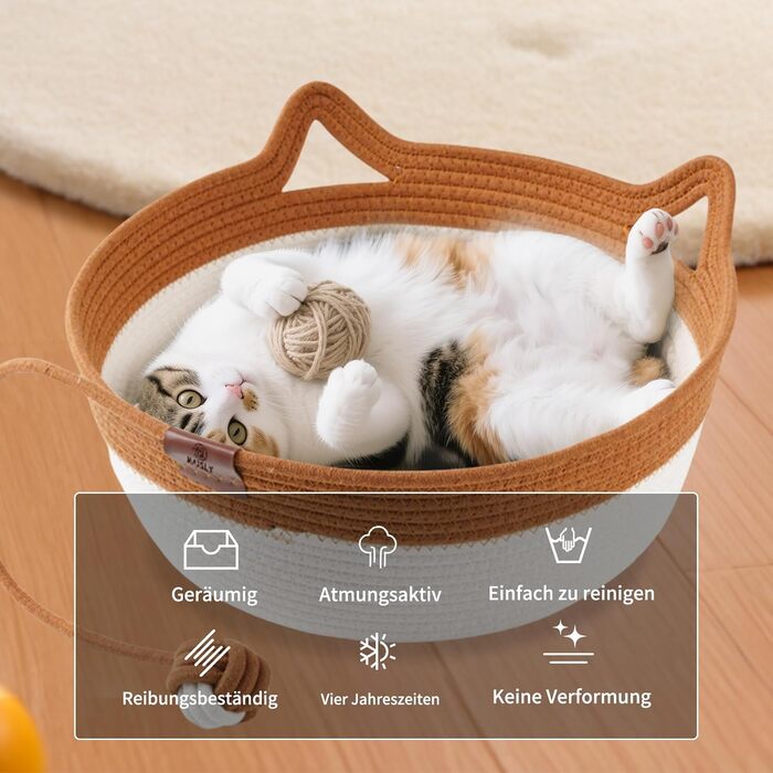 Ручне ткане ліжко для котів Maisly з бавовняного шнура, дихаюче та стійке до подряпин, складане гніздо для котів, універсальний кошик для домашніх тварин з іграшкою для котів та маленьких собак до 10 кг