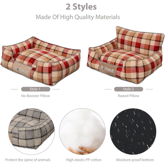 Ортопедичне ліжко для собак PETCUTE, середнього та великого розміру, знімний та миючий чохол, антиковзаюча поверхня, м'яке та комфортне, класичне, червоне