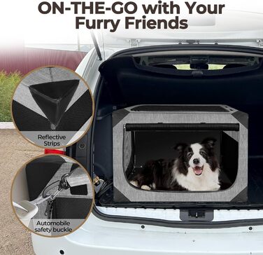 Складана переносна будка для собак великих порід, м'яка, для подорожей, для дому та вулиці, з міцним сітковим вікном (темно-сірий), 91.4 x 63.5 x 63.5 см