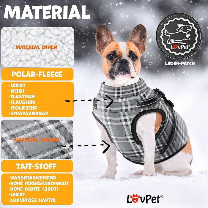 LOVPET® зимова куртка для собак 2XL, сіра, водонепроникна, утеплена, з вбудованим шлейкою, світловідбивачами, D-кільцем, 45 пакетів для прибирання та диспенсером