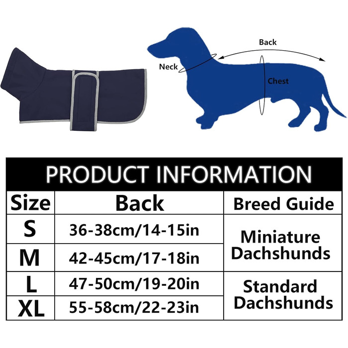 MOREZI Зимова куртка для собак, утеплена флісовою підкладкою, з регульованою застібкою-липучкою та відкидним коміром. Підходить для такс та собак середніх розмірів, колір: темно-синій, розмір S (довжина спини: 36-38 см)