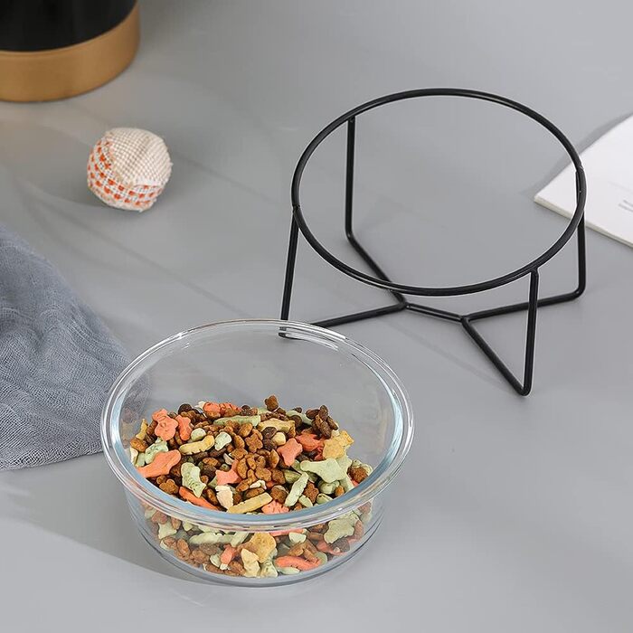 Скляна годівниця для котів та собак на підставці - нахилена та піднята миска для води та корму, 500 мл