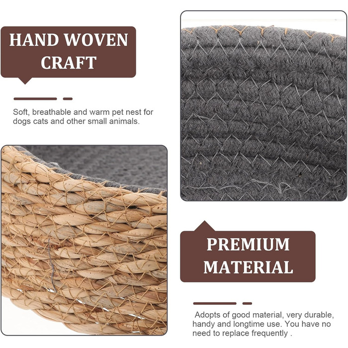Кругле ліжко для собак та котів POPETPOP з ротангу, 35x35x8 см - миється та дихає, ідеально для вітальні та спальні