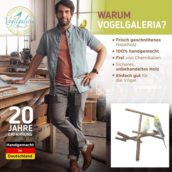 Vogelgaleria® Антена для клітки, іграшка-сидіння для птахів із натурального дерева