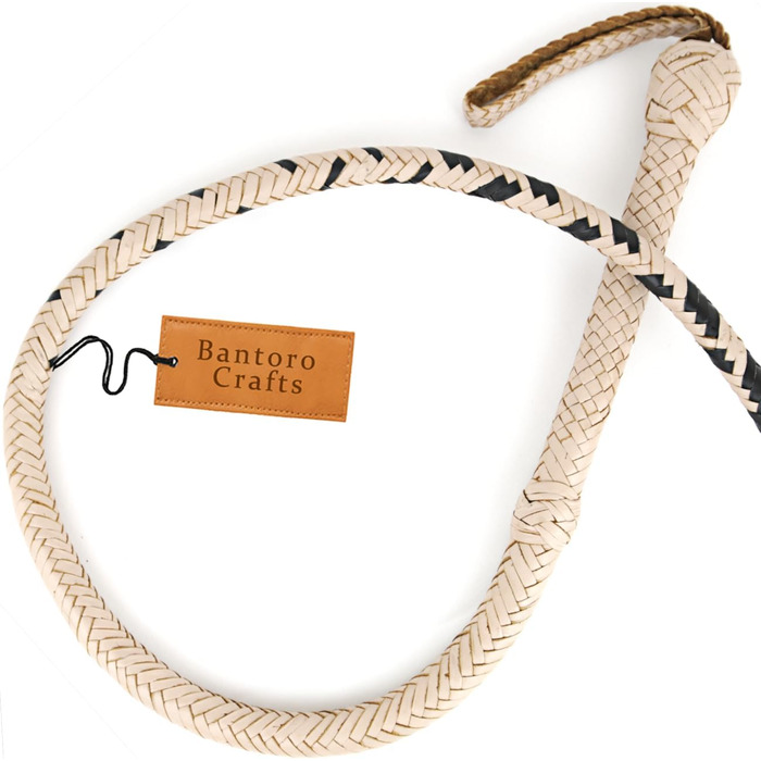 Чорно-кремова батогом з кенгурячої шкіри, важка батогом для биків з 16 пасмами, сплетений шкіряний пояс та шкіряна підкладка всередині, гучна, дзвінка батогом, стиль Індіани Джонса, для верхової їзди, кінний спорт, 6 метрів