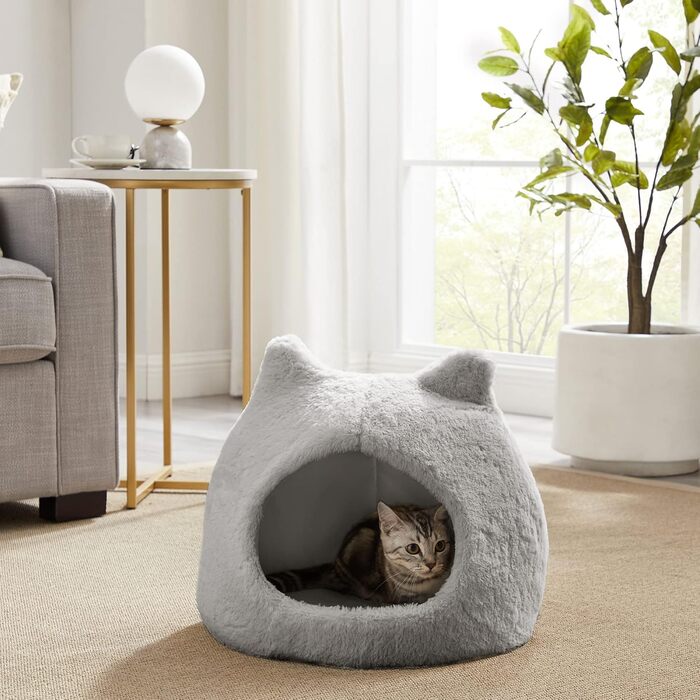 Будиночок Meow Hut для котів та собак з хутром, сірий, розмір S
