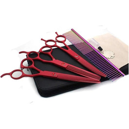 Професійні ножиці для собак, вигнуті ножиці для грумінгу, набір BeautyScissors, для стрижки шерсті тварин (червоні)