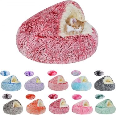 Кругле ліжко для собак та котів Freyamy Ø60 см, напівзакрите з капюшоном, тепле, зручне, коричневе, М