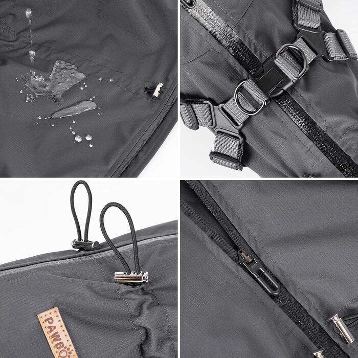 Дощовик для собак PAWBOSE, водонепроникний, для маленьких, середніх та великих собак, з інтегрованим кріпленням для шлейки, сірий, XL