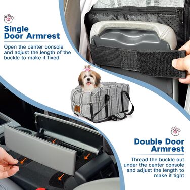 Автокрісло для собак до 5.4 кг | Універсальна консоль для авто | Знімне, миється | Безпечне автокрісло для тварин (Смугастий сірий, Один розмір)