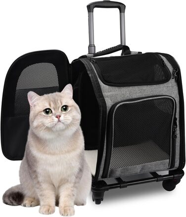 Тролей-рюкзак для собак та котів 2в1, зручна переноска з сіткою, багатофункціональний рюкзак для тварин на 4 колесах, дихаючий рюкзак-переноска для котів та цуценят