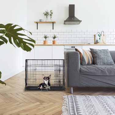 Клітка для собак Relaxdays: для дому та автомобіля, HBT 87x122x80 см, сталева, чорна, з ручкою та двома дверцятами (розміри внутрішні: 54x77x59 см)