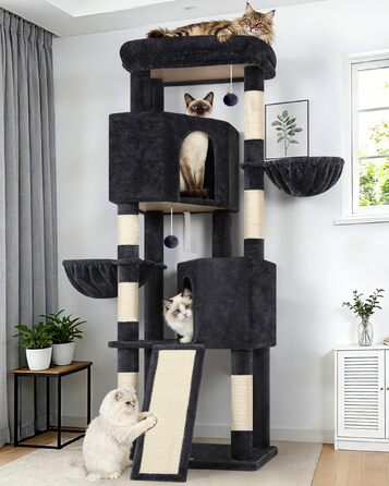 Комплекс для котів Globlazer Kratzbaum XL (177 см) темно-сірий: будиночок, кігтеточка-рампа, платформа, 2 кошики, стійкий для великих котів