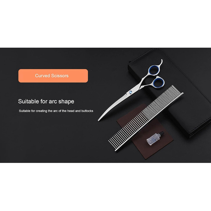 Набір для грумінгу собак: професійні ножиці з нержавіючої сталі, гребінець, прямі та зігнуті ножиці для собак та котів
