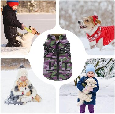 Зимовий теплий одяг для собак: водонепроникний теплий жилет з інтегрованим шлейкою | Для маленьких, середніх собак | Колір: фіолетовий