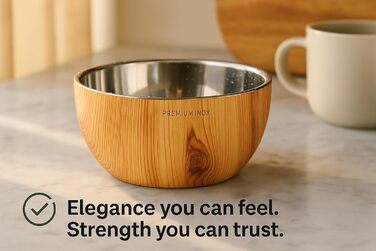 Німецький миска для собак Flamingo з нержавіючої сталі, 700 мл, Ø15,5 см, з подвійними стінками для тривалої свіжості, з антиковзким покриттям, придатна для миття в посудомийній машині, дерев'яна підставка Oase