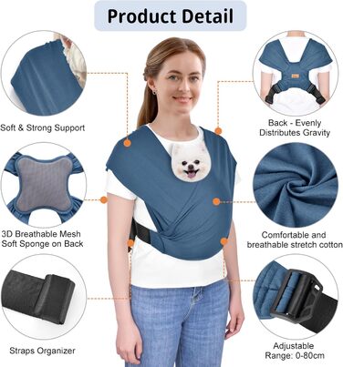CUBY Сумка-переноска для собак, літня переноска для собак, рюкзак-переноска, регульована переноска для цуценят, 10LBS (Темно-синій)