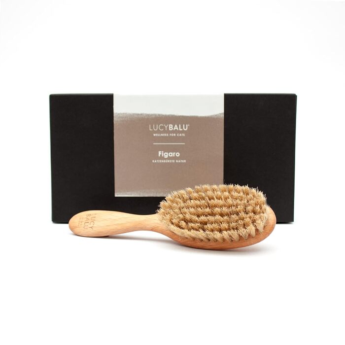 Щітка для котів LucyBalu® для короткої та довгої шерсті | Щітка для вичісування шерсті котів | Щітка для підшерстка котів | Гребінець для котів для догляду за шерстю | Щітка для шерсті тварин | Щітка для котів з щетиною та дерев'яною ручкою білого кольору
