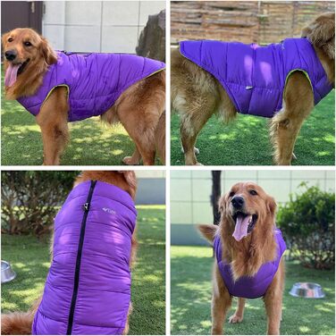 Зимова куртка для собак, водонепроникна, вітронепроникна, тепла флісова куртка з блискавкою для маленьких, середніх та великих собак, зелена, розмір L, зелений (S (-9lbs), фіолетовий)