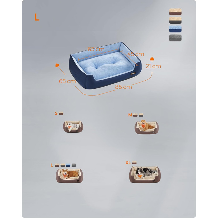 Ліжко для собак Feandrea, корзина для собак з двостороннім матрацом, PGW001Z (85 x 65 x 21 см, антрацит-блакитний + світло-блакитний)
