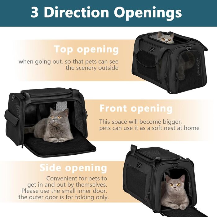 Складана переноска Petsfit для собак і котів, чорна, M, з м'якою подушкою та регульованим ременем
