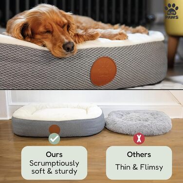 Ліжко для собак Elite Paws UK: ортопедичне, з двошаровим шаром піни та плюшевою подушкою, підтримка голови, шиї та суглобів, знімний чохол з флісу кремово-сірого кольору