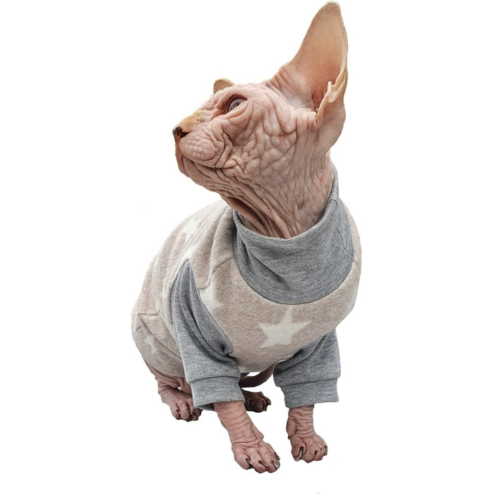 Пуловер для котів без шерсті Kotomoda зірки, теплий фліс, для Sphynx та інших голих порід (M)