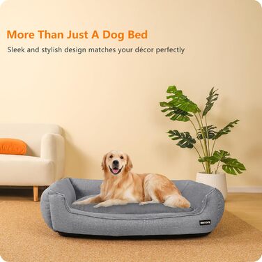 Ліжко для собак, м'яке, знімний чохол, світло-сірий колір, 110 x 86 x 26 см