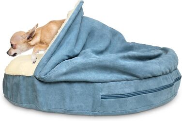 Ортопедичне ліжко для собак Furhaven, 66 см, для середніх та маленьких собак, до 13,6 кг, знімний, пральний чохол, Sherpa & Wildleder Snuggery, блакитне, з м'якої вовни та замші, 66 x 66 x 8 см