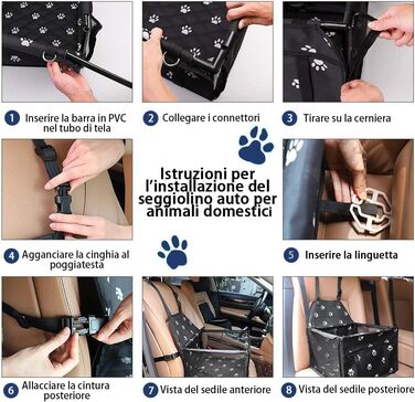 Автомобільний сидіння для собак на переднє сидіння - чорний, з ременями безпеки, водонепроникний, для малих та середніх порід