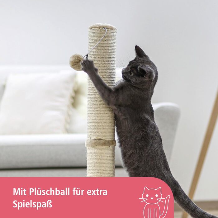 Дряпка для котів Kerbl Opal Maxi: кігтеточка з сизалю, 38x38x78 см, з м'ячиком, для малих та середніх котів