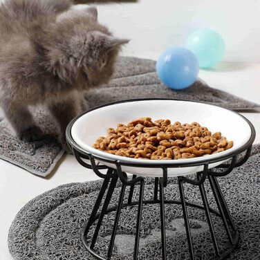 Підвищений годівниця для котів, кераміка, миска для котів з металевим підставкою, вода або корм для домашніх тварин, годівниці для котів, кошенят, цуценят та маленьких собак, придатна для миття в посудомийній машині