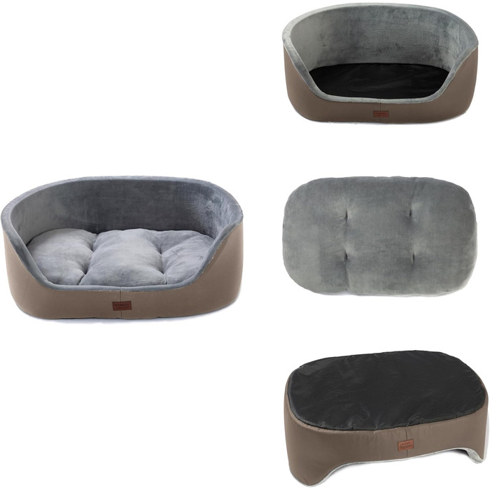 Кругле ліжко для собак середніх порід Raikou, м'яке та зручне, ковзаюче та стійке до подряпин, 75 x 54 x 27 см, коричневе