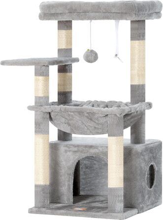 Котячий будиночок Heybly HCT008SW: міцний котячий будиночок з великим м'яким лежаком, місцем для сну та сизалевими стовпчиками для дряпання, сірий