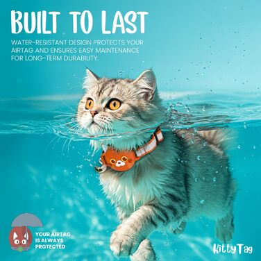 Нашийник для котів KittyTag з аксесуарами, сумісний з Apple Airtag, світловідбиваючий та світосвітлий, GPS, з захистом від задушення, регульований, оранжевий (Airtag не входить до комплекту)