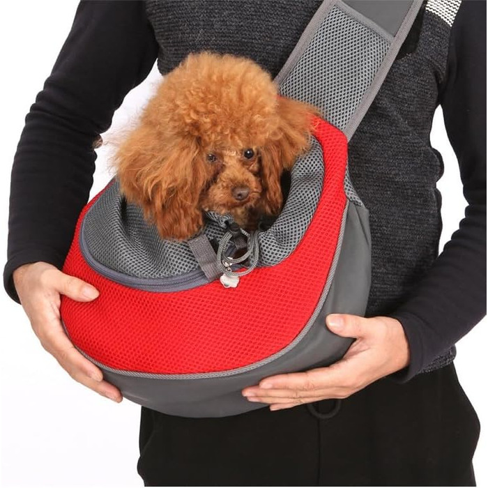 Транспортна сумка для собак та котів з регульованим плечовим ременем, дихаюча переноска для прогулянок та активного відпочинку (червона, 45x28 см)